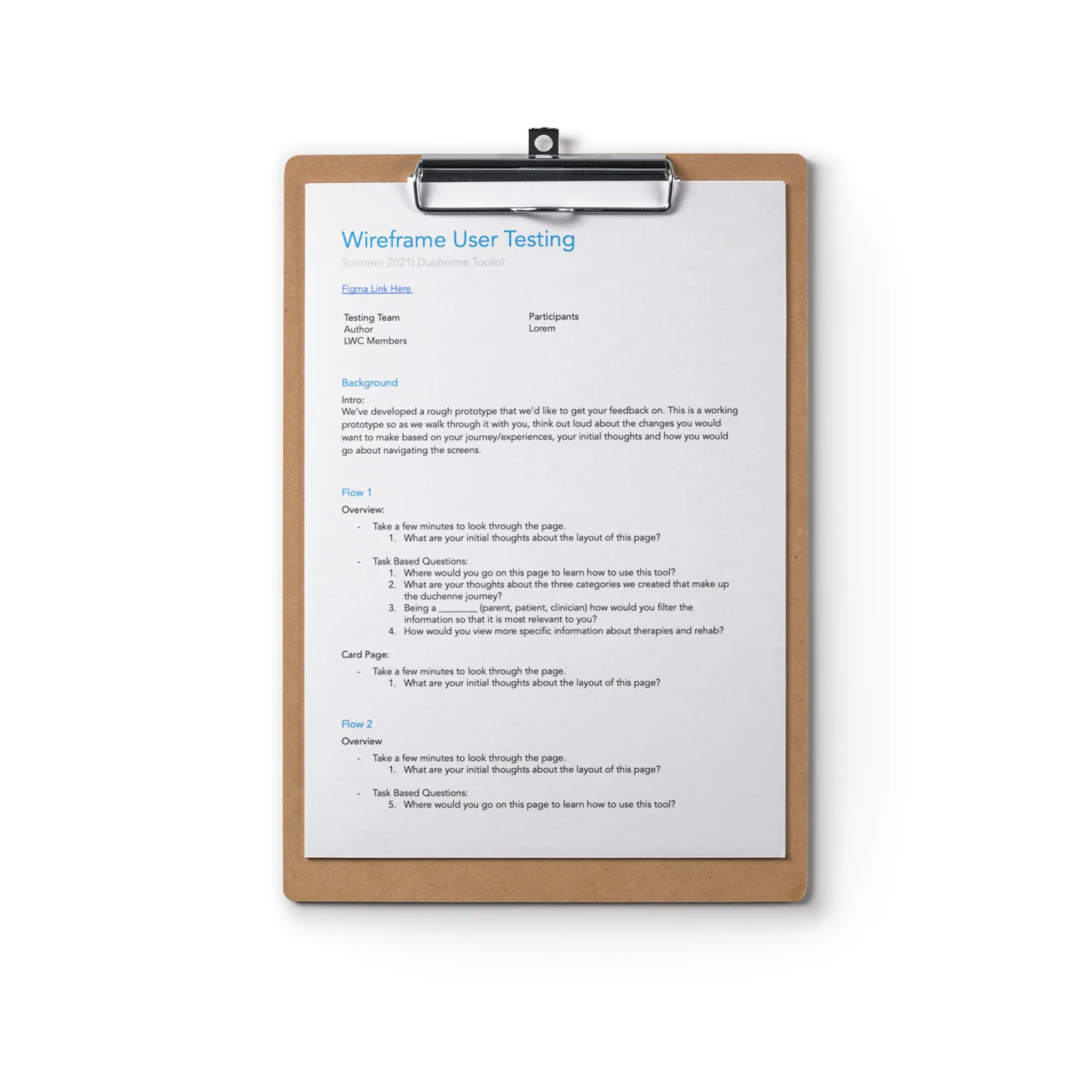 User testing session notes