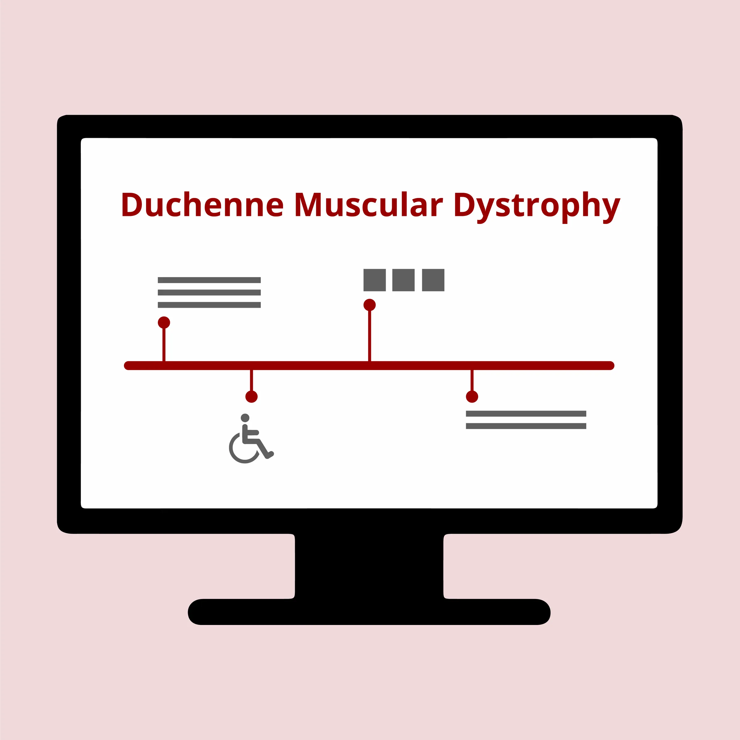 Illustration of a monitor showing a Duchenne Muscular Dystrophy journey timeline
